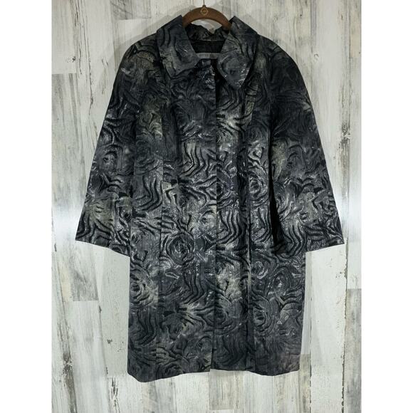 Anne Klein Dress Coat Jacket Size Medium Gray Silver Metallic Brocade READ - Picture 1 of 10